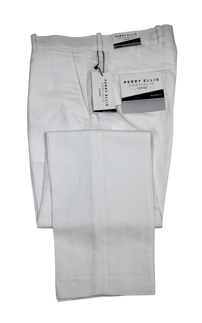 Perry Ellis Portfolio Essentials Pants Mens 30x30 Bright White Modern Fit Linen
